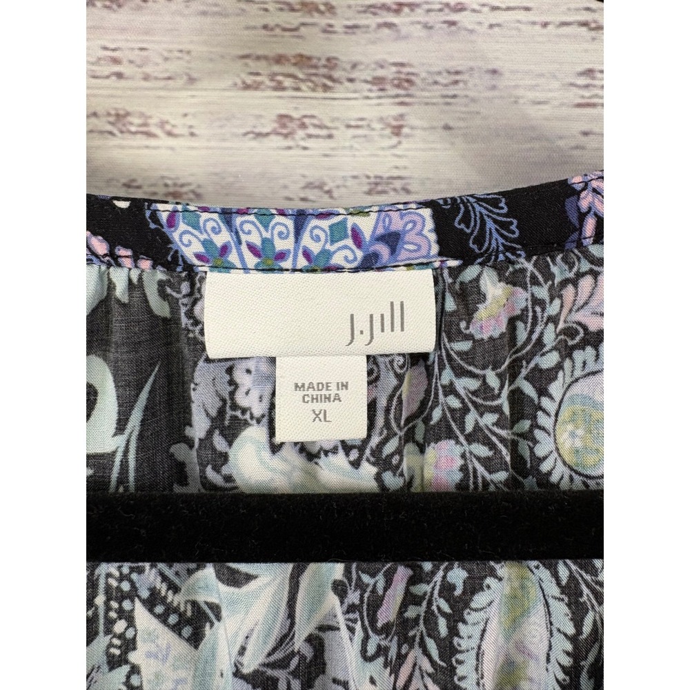 J. Jill Womens XL Purple Paisley Rayon Tassel Split Neck Tunic Blouse - Picture 6 of 13